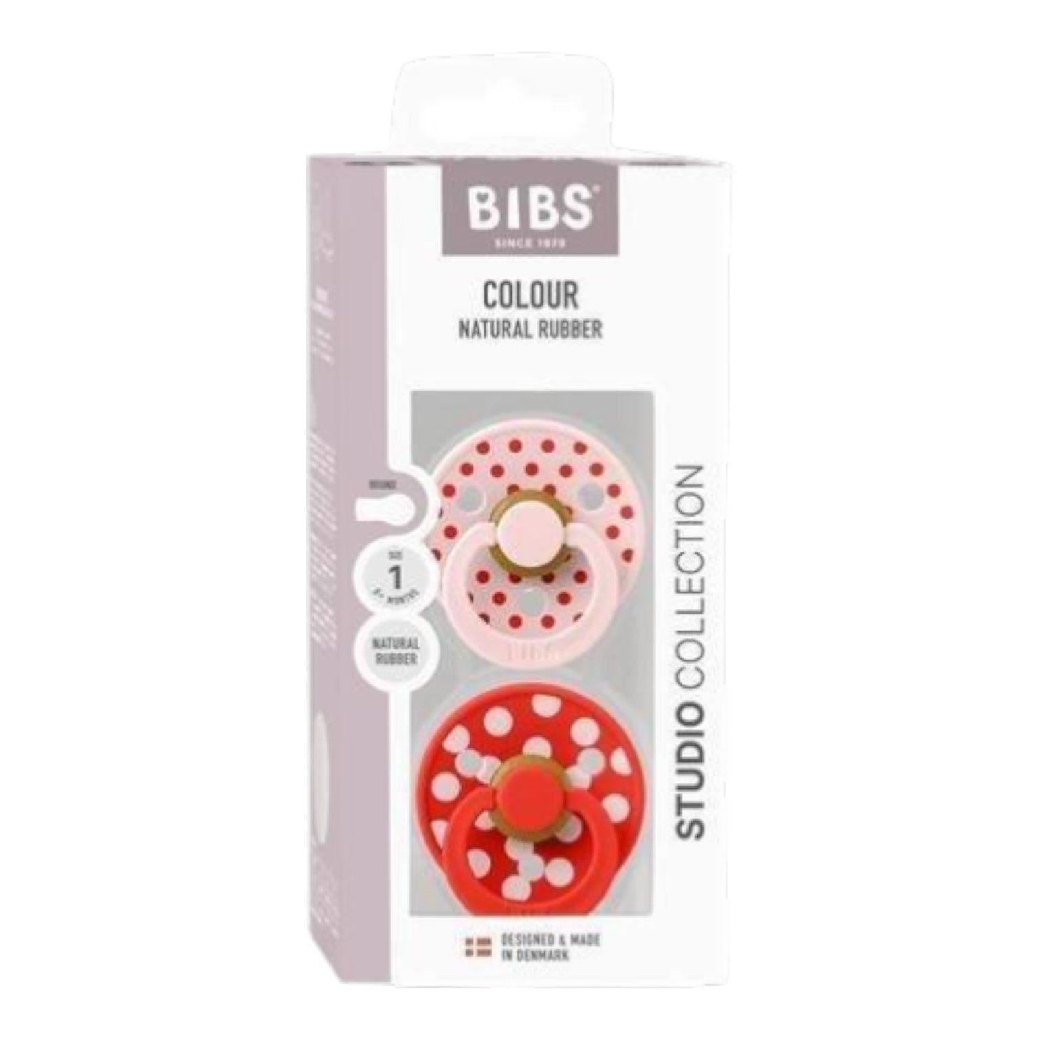 BIBS čiulptukai STUDIO Collection 0-6 mėn. 2 vnt., Spalva - Polkadot Blossom / Candy Apple